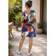 Vestido Curto Kaolin Viscose Estampa Jardim Azul