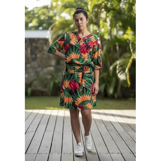 Vestido Curto Kaolin Viscose Estampa Festa dos Tucanos