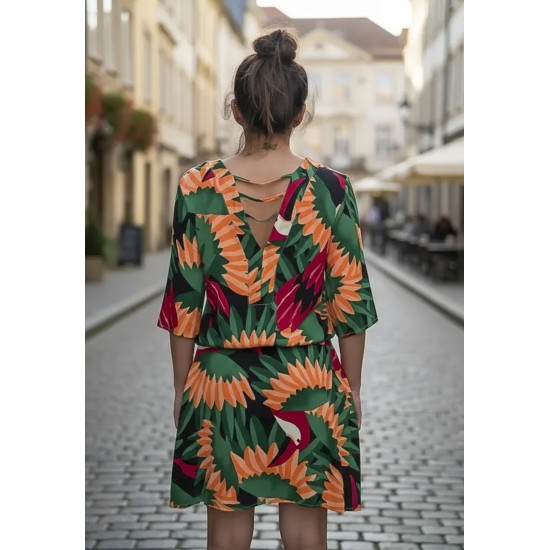 Vestido Curto Kaolin Viscose Estampa Festa dos Tucanos
