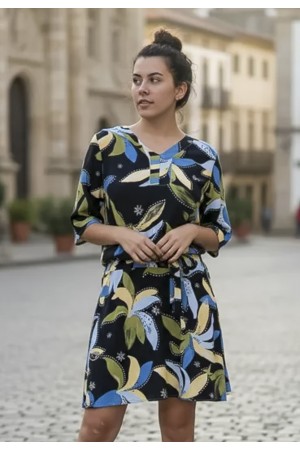 Vestido Curto Kaolin Viscose Estampa Jardim Noturno