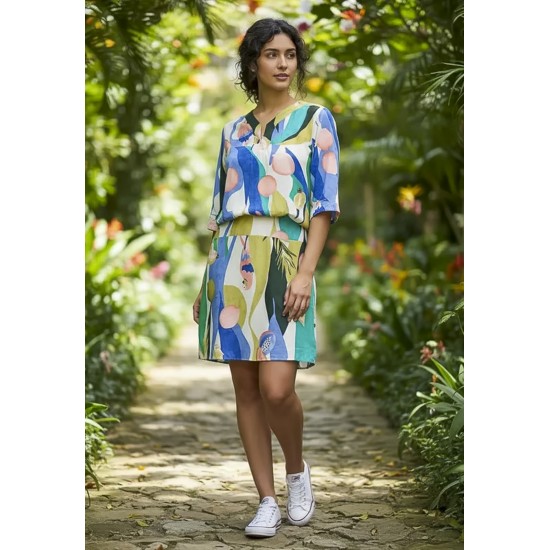 Vestido Curto Kaolin Viscose Estampa Selva Urbana