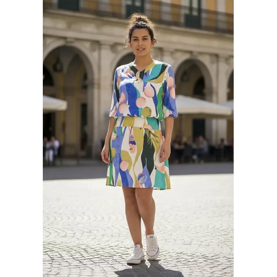 Vestido Curto Kaolin Viscose Estampa Selva Urbana