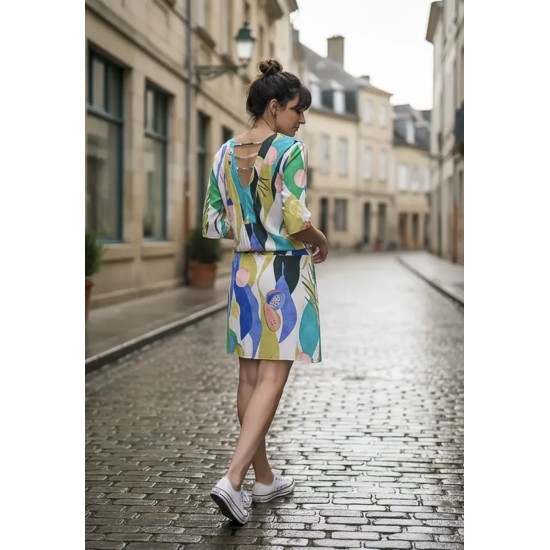 Vestido Curto Kaolin Viscose Estampa Selva Urbana