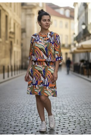 Vestido Curto Kaolin Viscose Estampa Cores Vibrante
