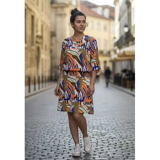 Vestido Curto Kaolin Viscose Estampa Cores Vibrante