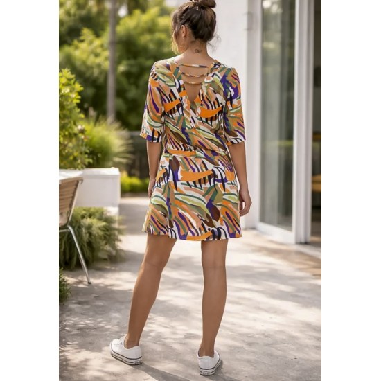 Vestido Curto Kaolin Viscose Estampa Cores Vibrante