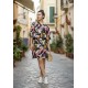 Vestido Curto Kaolin Viscose Estampa Pétalas Noturna