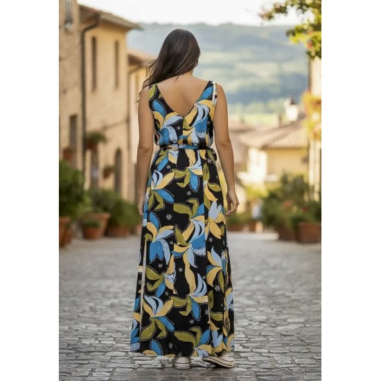 Vestido Longo Iúna Viscose Estampa Jardim Noturno
