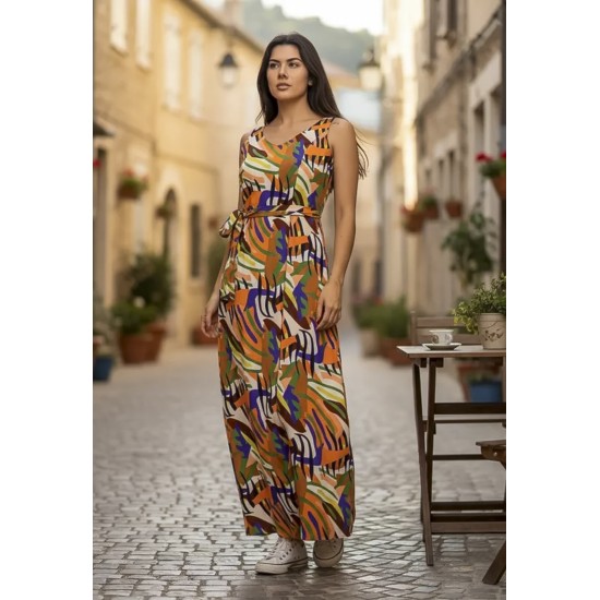 Vestido Longo Iúna Viscose Estampa Cores Vibrante