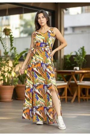 Vestido Longo Iúna Viscose Estampa Cores Vibrante