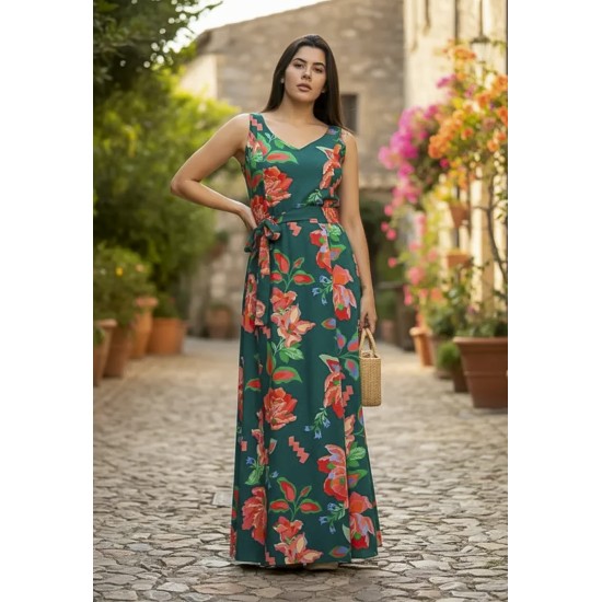 Vestido Longo Iúna Viscose Estampa Explosão Floral