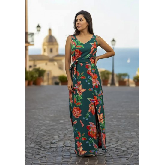 Vestido Longo Iúna Viscose Estampa Explosão Floral
