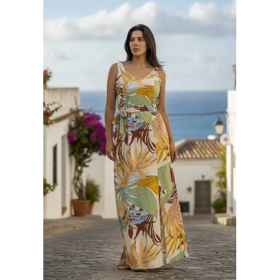 Vestido Longo Iúna Viscose Estampa Aurora Suave