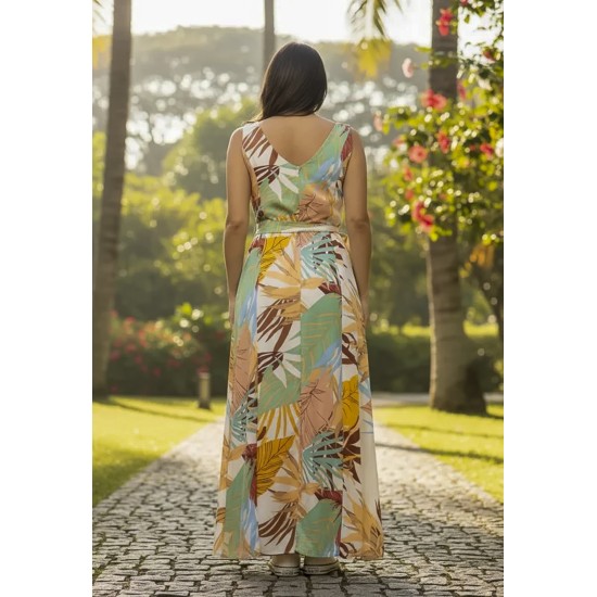 Vestido Longo Iúna Viscose Estampa Aurora Suave