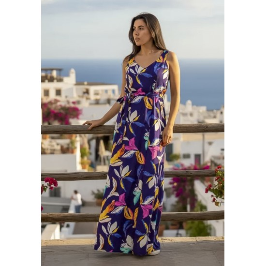 Vestido Longo Iúna Viscose Estampa Pétalas ao Vento