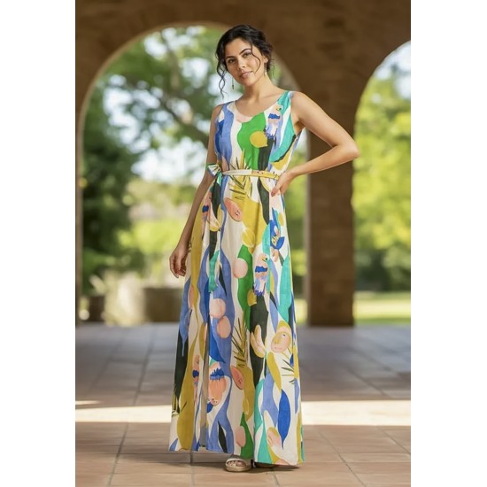 Vestido Longo Iúna Viscose Estampa Selva Urbana