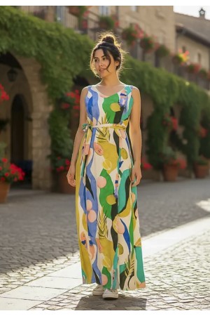 Vestido Longo Iúna Viscose Estampa Selva Urbana