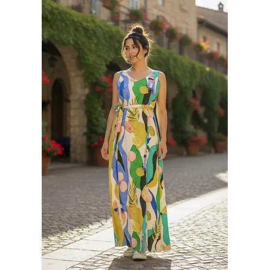 Vestido Longo Iúna Viscose Estampa Selva Urbana