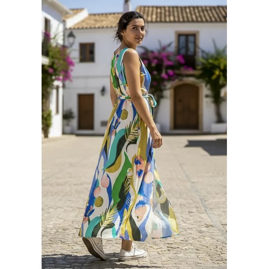 Vestido Longo Iúna Viscose Estampa Selva Urbana