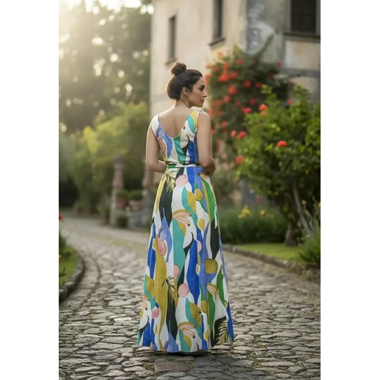 Vestido Longo Iúna Viscose Estampa Selva Urbana