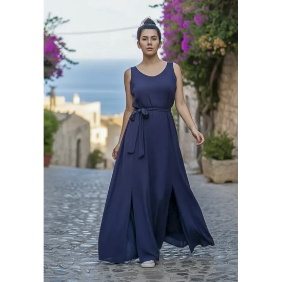 Vestido Longo Iúna Viscose Azul Marinho