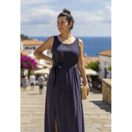 Vestido Longo Iúna Viscose Azul Marinho