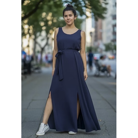 Vestido Longo Iúna Viscose Azul Marinho