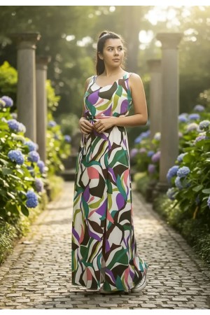 Vestido Longo Iúna Viscose Estampa Encanto Botânico