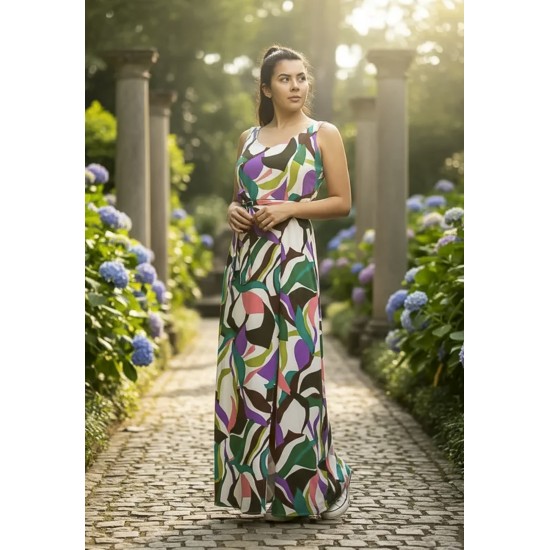 Vestido Longo Iúna Viscose Estampa Encanto Botânico