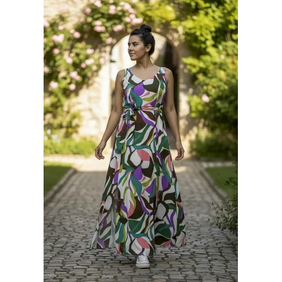 Vestido Longo Iúna Viscose Estampa Encanto Botânico