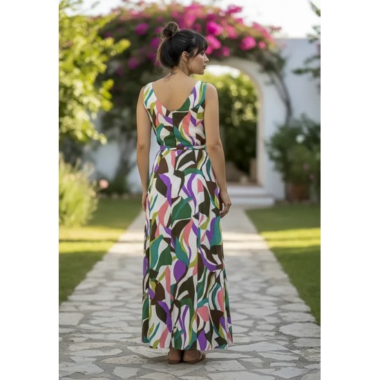 Vestido Longo Iúna Viscose Estampa Encanto Botânico