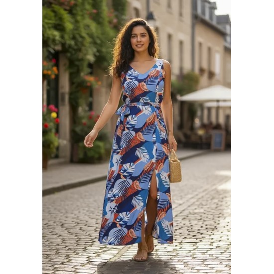Vestido Longo Iúna Viscose Estampa Jardim Celeste