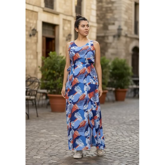 Vestido Longo Iúna Viscose Estampa Jardim Celeste