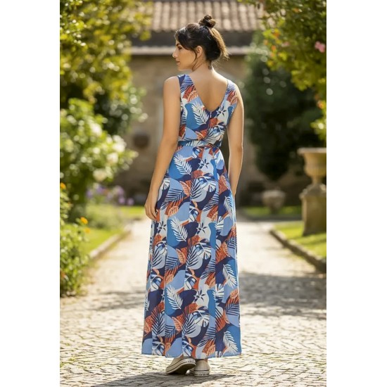 Vestido Longo Iúna Viscose Estampa Jardim Celeste