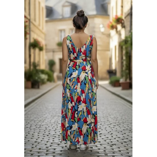 Vestido Longo Iúna Viscose Estampa Floresce