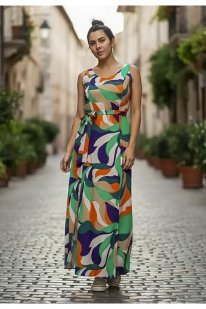 Vestido Longo Iúna Viscose Estampa Brisa do Mar