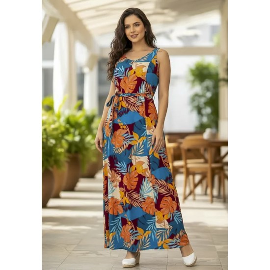 Vestido Longo Iúna Viscose Estampa Aurora Profunda
