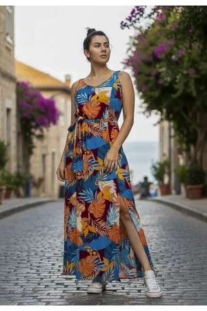 Vestido Longo Iúna Viscose Estampa Aurora Profunda