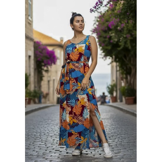 Vestido Longo Iúna Viscose Estampa Aurora Profunda