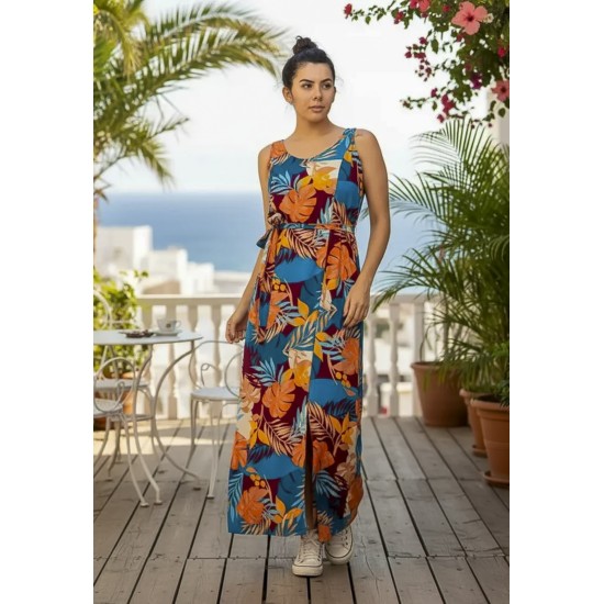 Vestido Longo Iúna Viscose Estampa Aurora Profunda