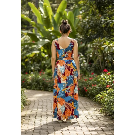 Vestido Longo Iúna Viscose Estampa Aurora Profunda