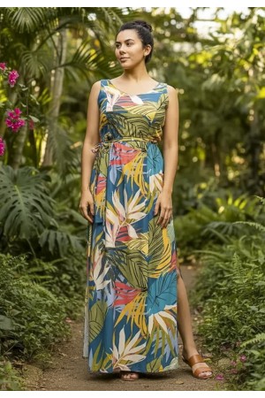 Vestido Longo Iúna Viscose Estampa Brisa Botânica