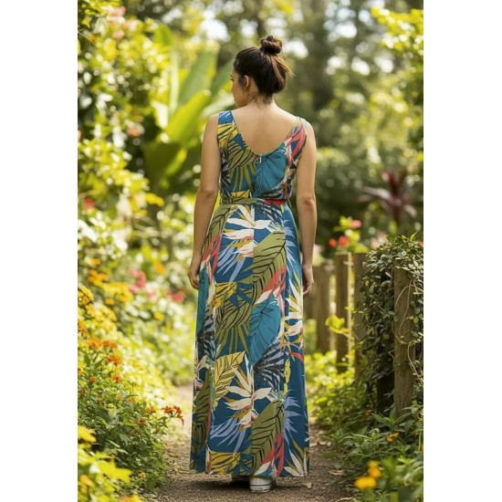Vestido Longo Iúna Viscose Estampa Brisa Botânica