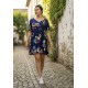 Vestido Curto Viscose Rodado Estampa Festa das Flores Azul