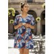 Vestido Curto Viscose Rodado Estampa Jardim Celeste