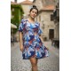 Vestido Curto Viscose Rodado Estampa Jardim Celeste