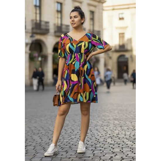 Vestido Curto Viscose Rodado Estampa Aurora Urbana