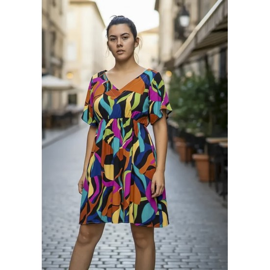 Vestido Curto Viscose Rodado Estampa Aurora Urbana