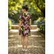 Vestido Curto Viscose Rodado Estampa Pétalas Noturna