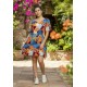 Vestido Curto Viscose Rodado Estampa Aurora Profunda